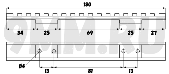Размеры Kozap KOZAP Picatinny/Weaver на Bar S.L. Trac/Zenith стальная (единое) (No.68)