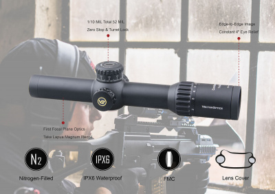 Фото  Continental X6 1-6x28 Tactical FFP,  сетка BDC & Wind, 34 мм,  тактические барабаны, Zero Stop, азотозаполненный, с подсветкой  (SCFF-31)