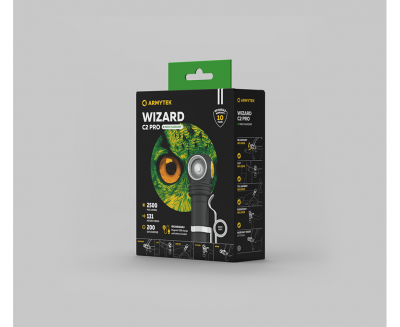 Фонарь налобный Armytek Wizard C2 Pro v4 Magnet USB+ABM01+18650 / XHP50.2 (Холодный свет)/ 2500 лм  / 1x18650 — интернет-магазин «Комбат»