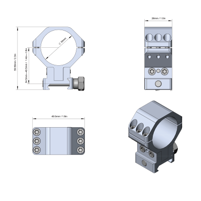 Кольца Vector Optics  D34мм, регулируемая высота 34,5-40,5mm, 6 винтов, на Weaver (XASR-3050) на винтах — интернет-магазин «Комбат»