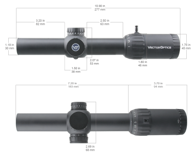Фото  Constantine 1-10x24, сетка Tactical Dot MOA, 30мм, широкоугольный, азотозаполненный, подсветка красным (SCOC-31) 