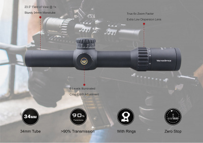 Фото  Continental X6 1-6x28 Tactical FFP,  сетка BDC & Wind, 34 мм,  тактические барабаны, Zero Stop, азотозаполненный, с подсветкой  (SCFF-31)