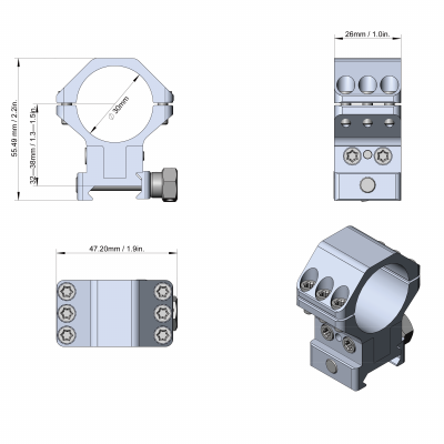 Кольца Vector Optics  D30мм, регулируемая высота 32-38mm, 6 винтов, на Weaver (XASR-3040) на винтах — интернет-магазин «Комбат»